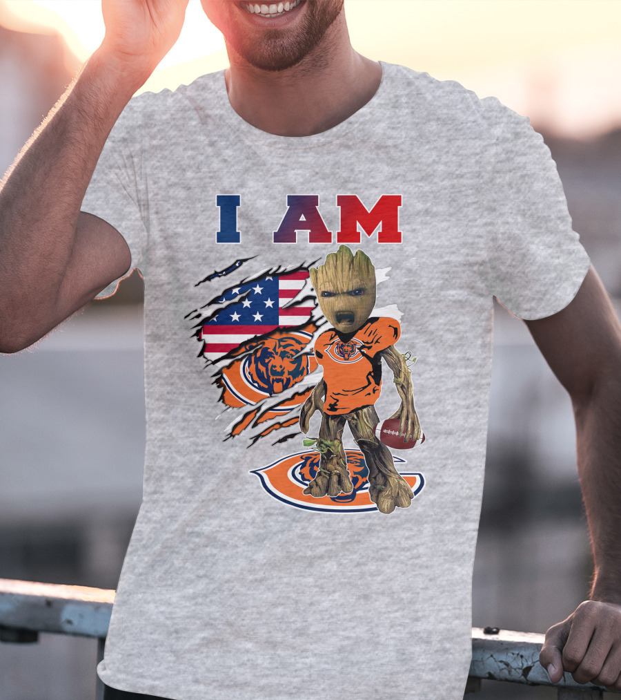 I Am Groot Chicago Bears Usa Flag Football T-Shirt