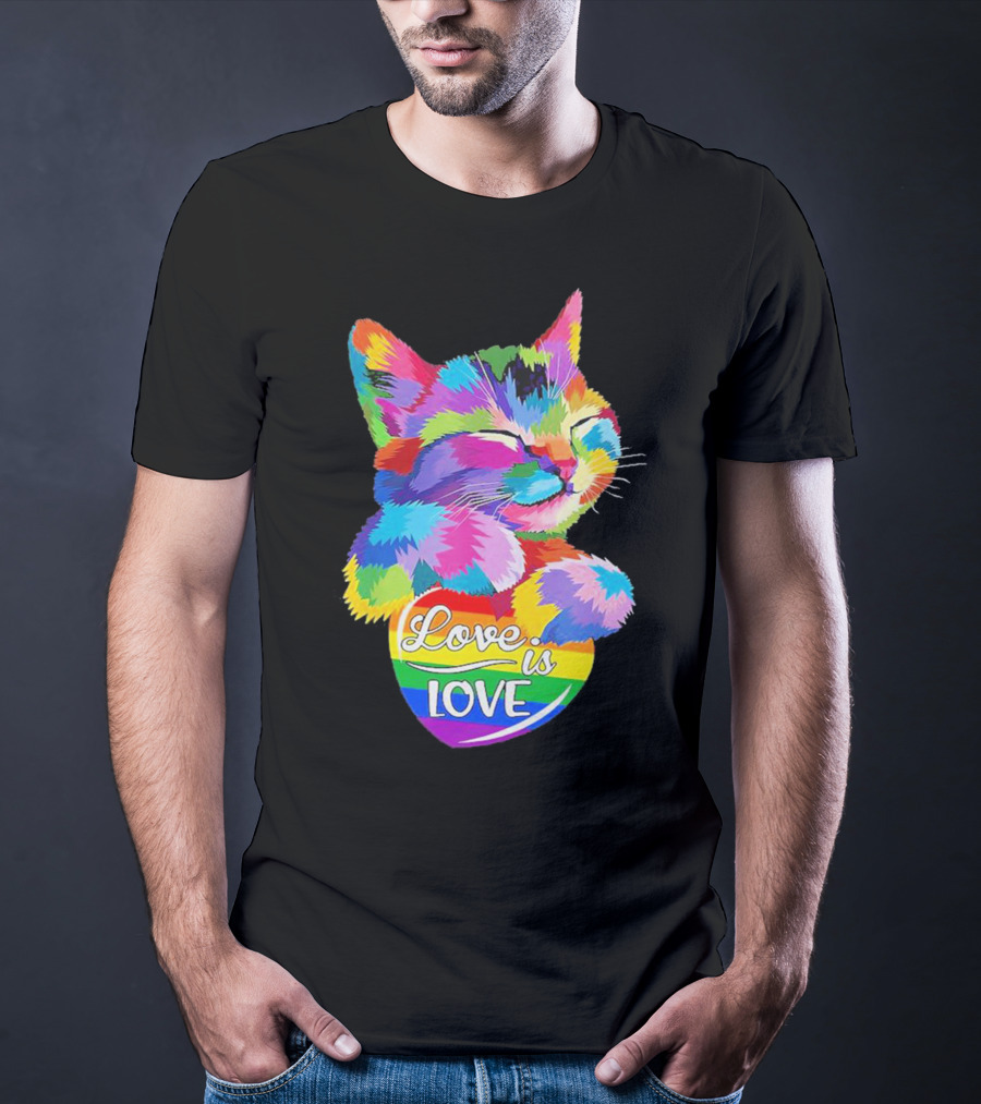 Cat Love Is Love Rainbow Pride Colorful Kitten Celebration T-Shirt