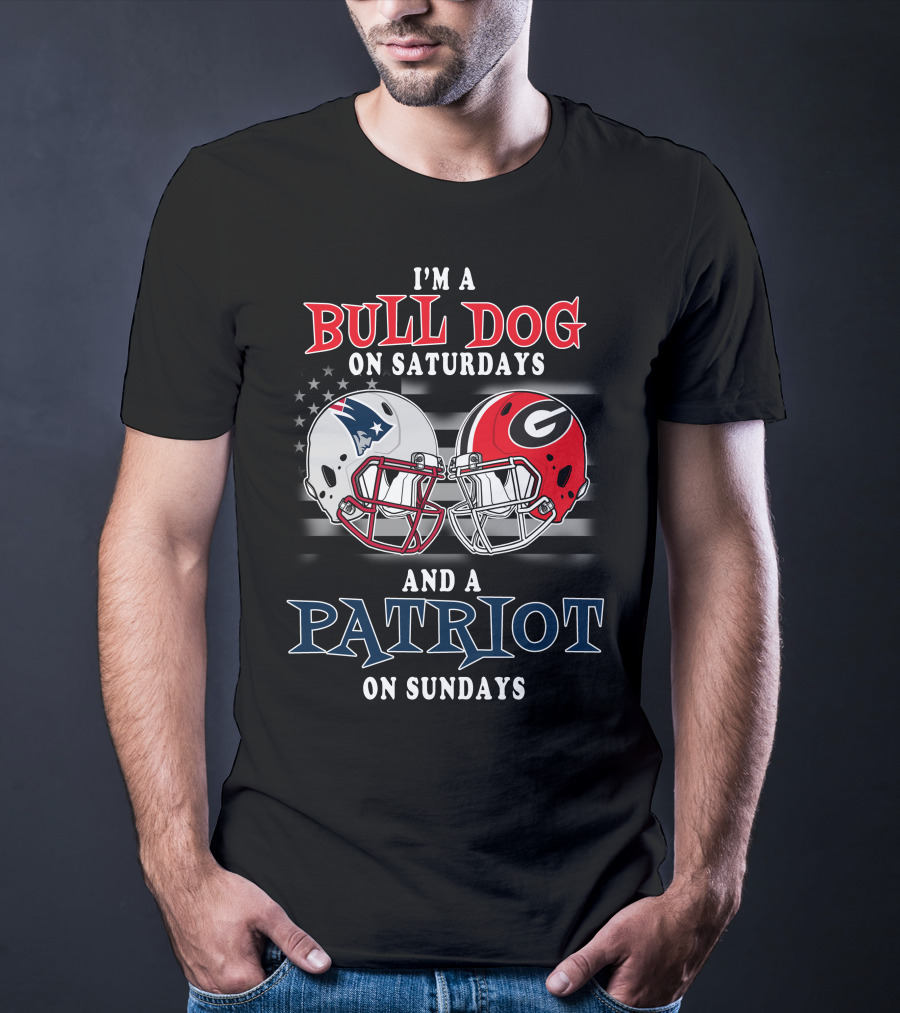 Bulldog On Saturdays And Patriot On Sundays Football Helmets Stars And Stripes T-Shirt