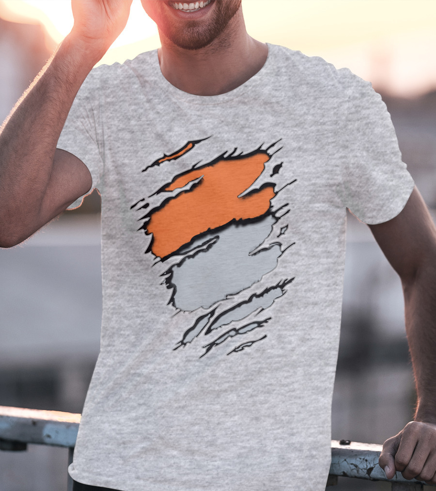 Raiders Giants 13 Orange Gray Ripped Texture T-Shirt