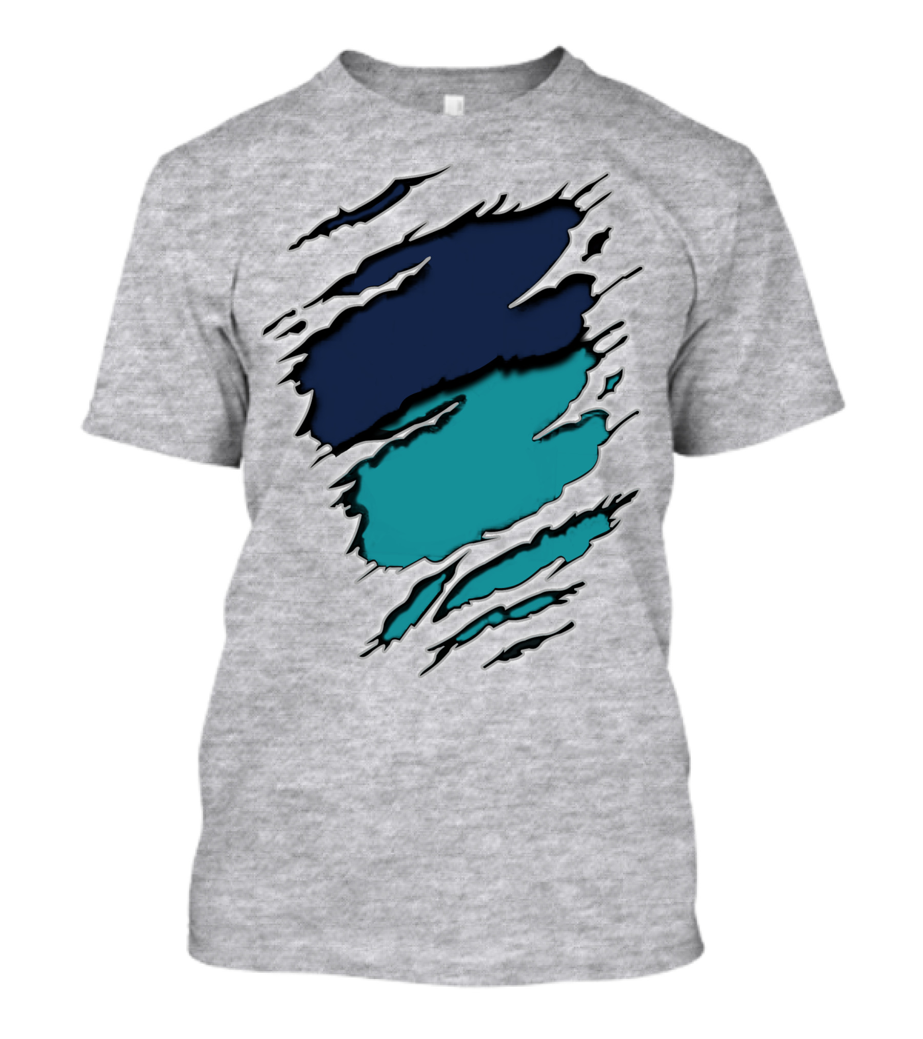 Yan-Dolphins19 Navy Teal Torn T-Shirt