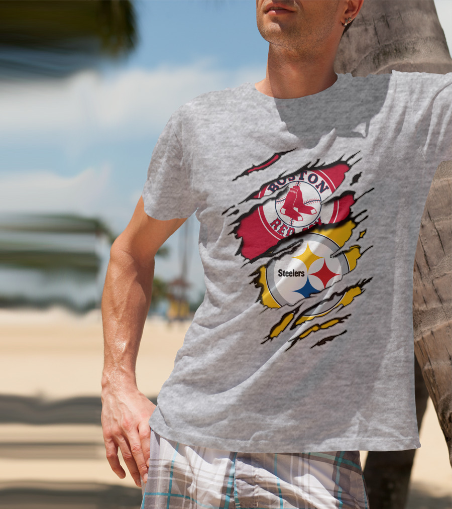 Boston Red Sox Pittsburgh Steelers Logo Mashup T-Shirt