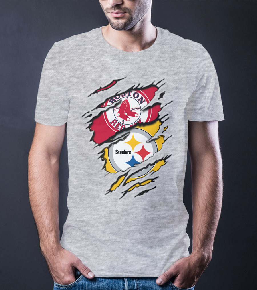 Boston Red Sox Pittsburgh Steelers Logo Mashup T-Shirt