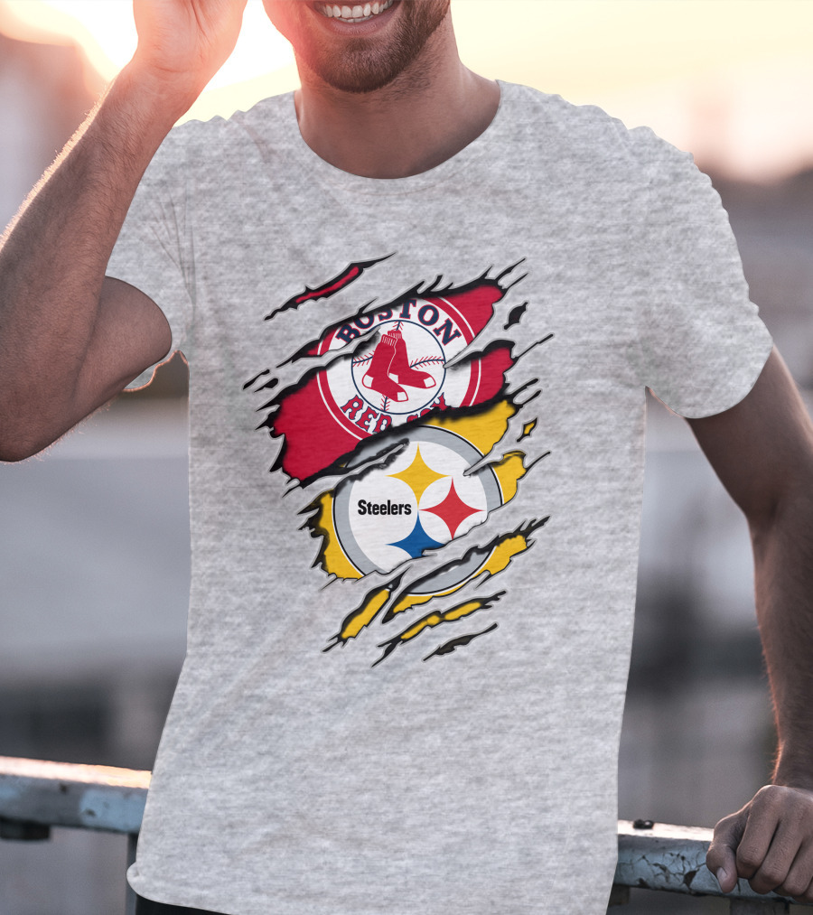 Boston Red Sox Pittsburgh Steelers Logo Mashup T-Shirt
