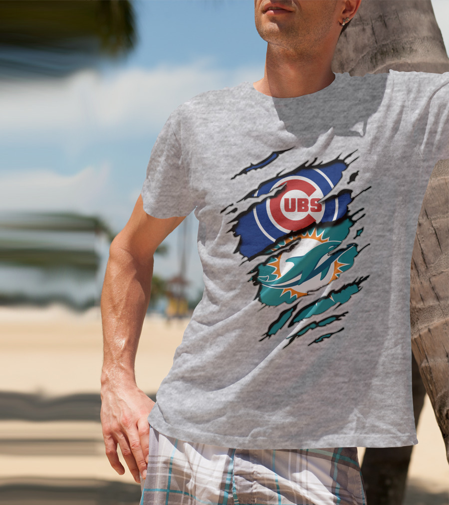 Cubs Dolphins Logo Mashup Nfl Mlb Sports Fans T-Shirt