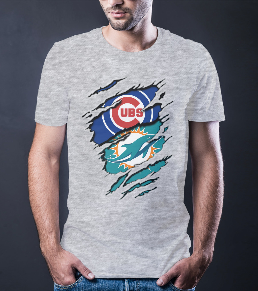 Cubs Dolphins Logo Mashup Nfl Mlb Sports Fans T-Shirt