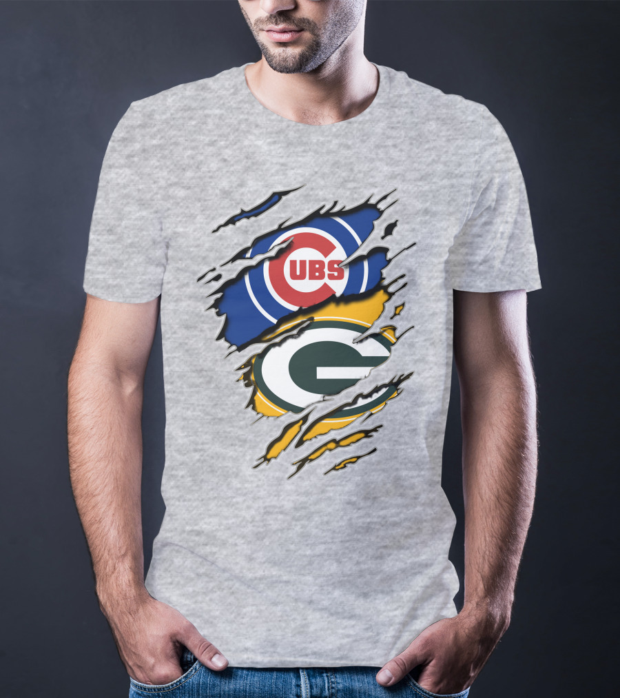 Packers Cubs Torn Logos Fusion T-Shirt