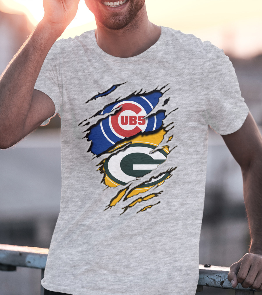 Packers Cubs Torn Logos Fusion T-Shirt