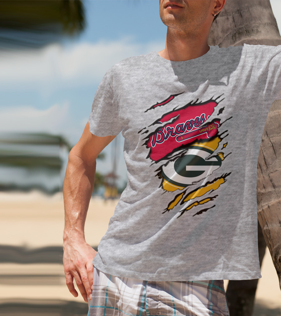 Braves Packers Torn Logo Mashup T-Shirt