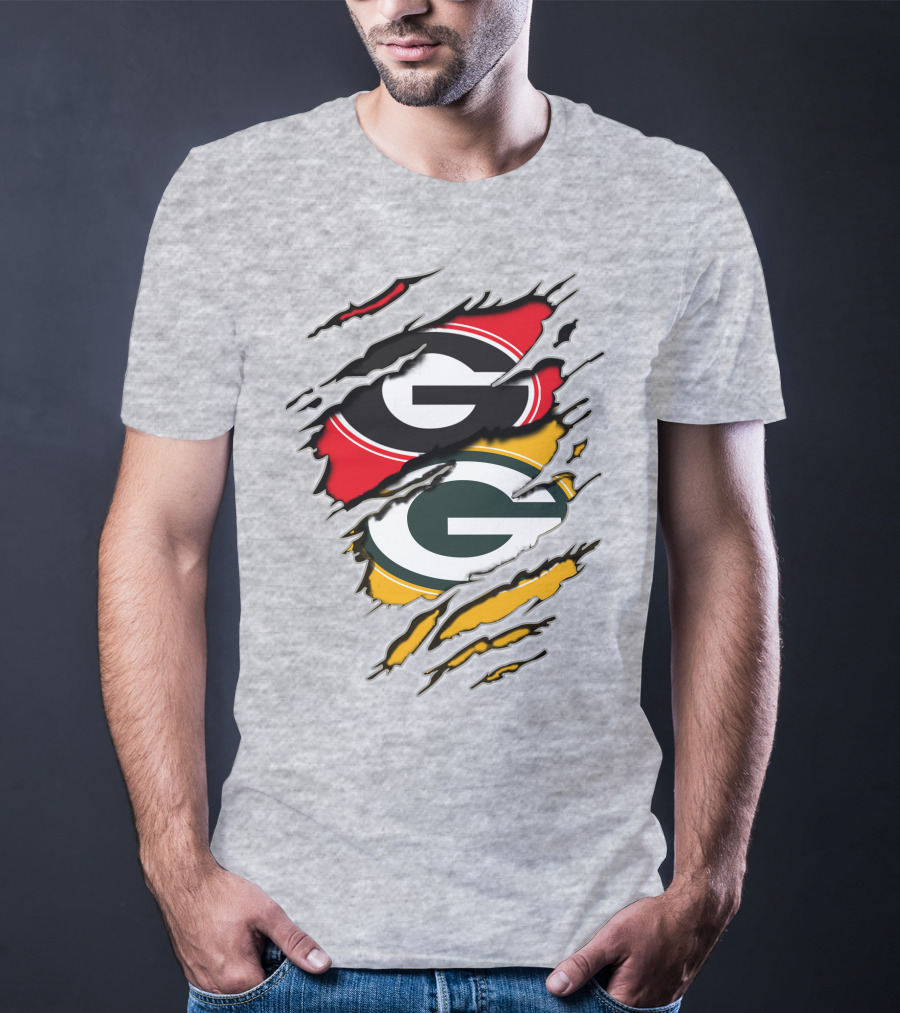 Green Bay Packers Georgia Bulldogs Dual Logo Rip Claw Marks T-Shirt