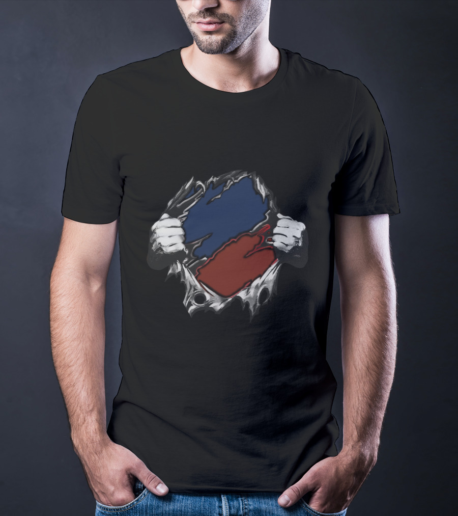 Ripping Open Dual Color Reveal Red Blue T-Shirt