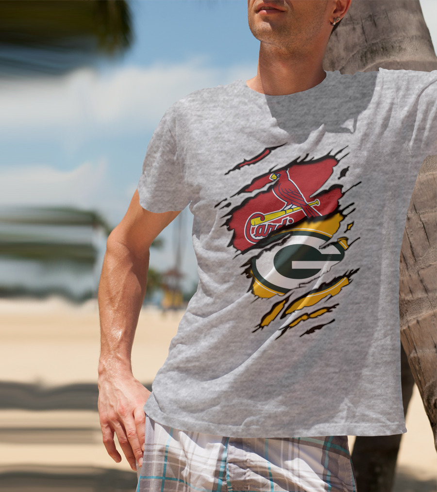 Green Bay Packers And St. Louis Cardinals Logo Fusion T-Shirt