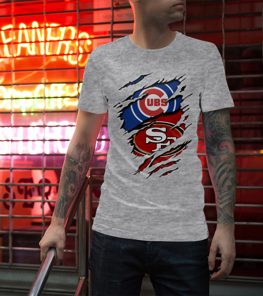 Cubs 49ers Logo Mashup Ripped T-Shirt