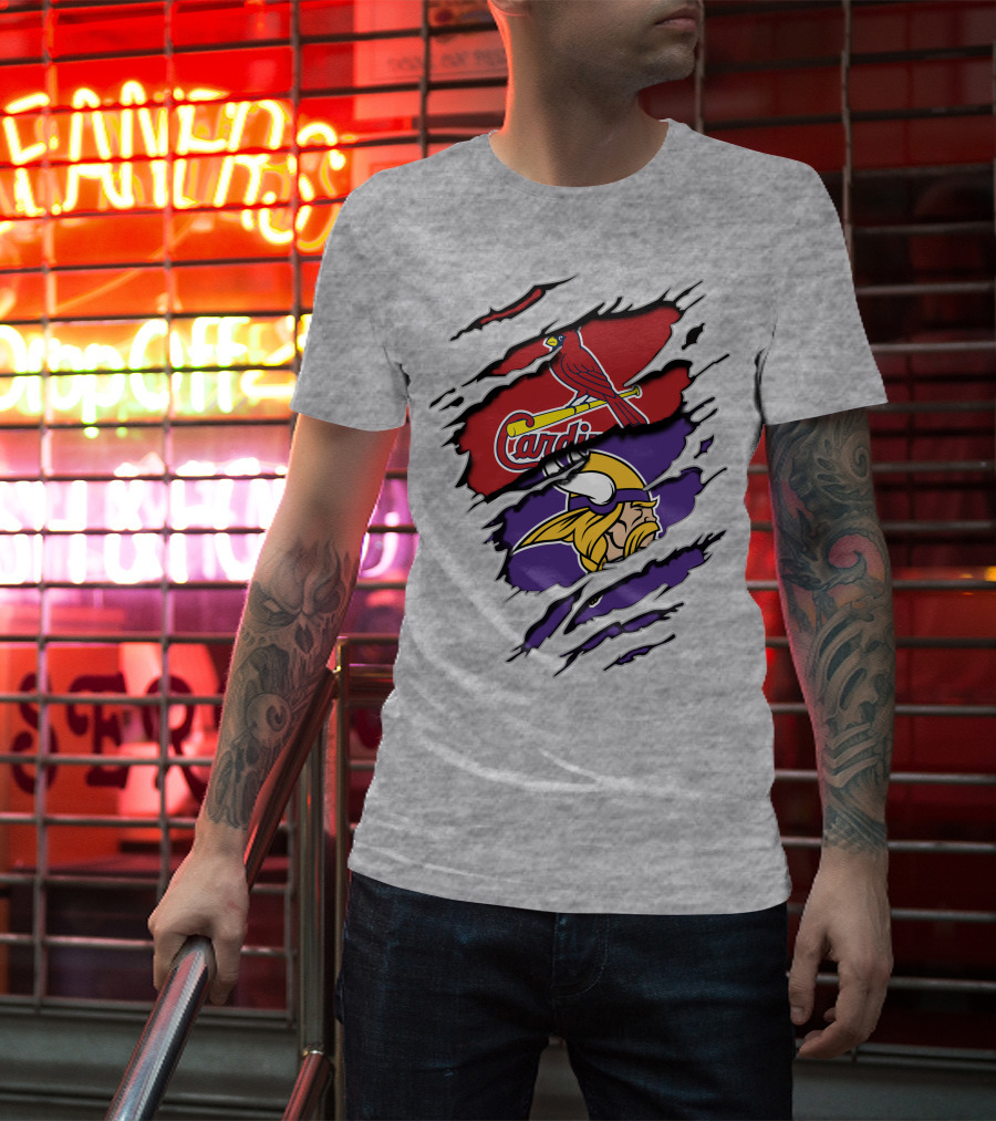 Minnesota Vikings And Arizona Cardinals Logo Crossover T-Shirt