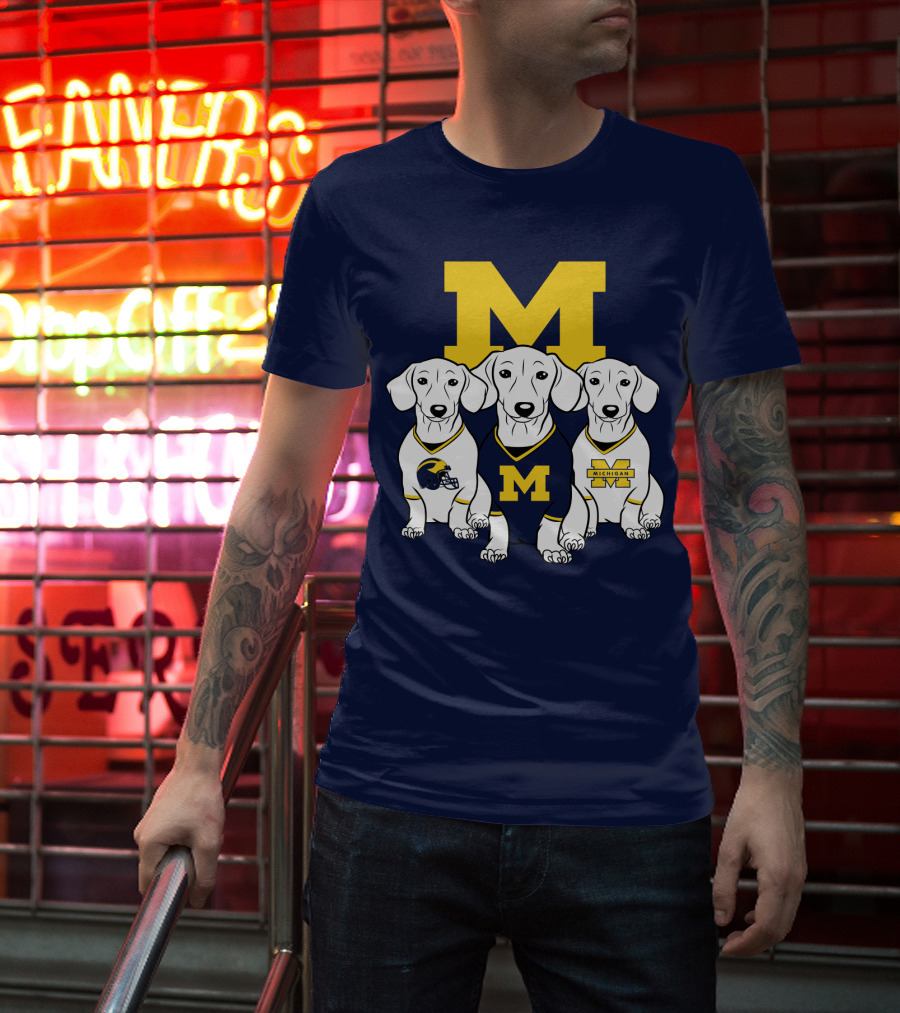 Michigan Wolverines Three Dachshund Dogs T-Shirt