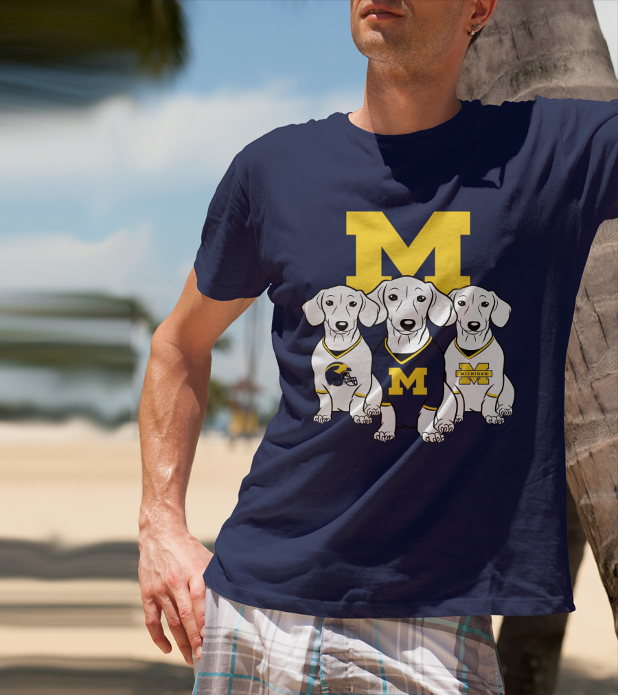 Michigan Wolverines Three Dachshund Dogs T-Shirt