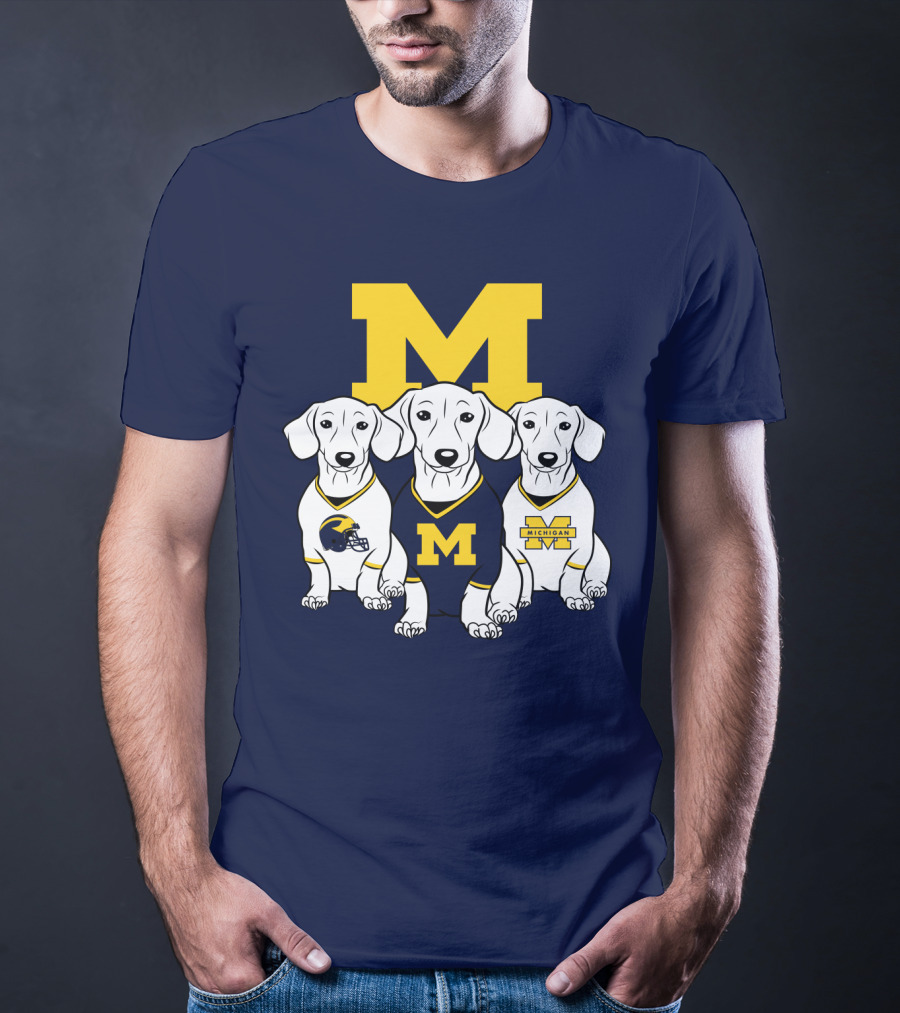 Michigan Wolverines Three Dachshund Dogs T-Shirt