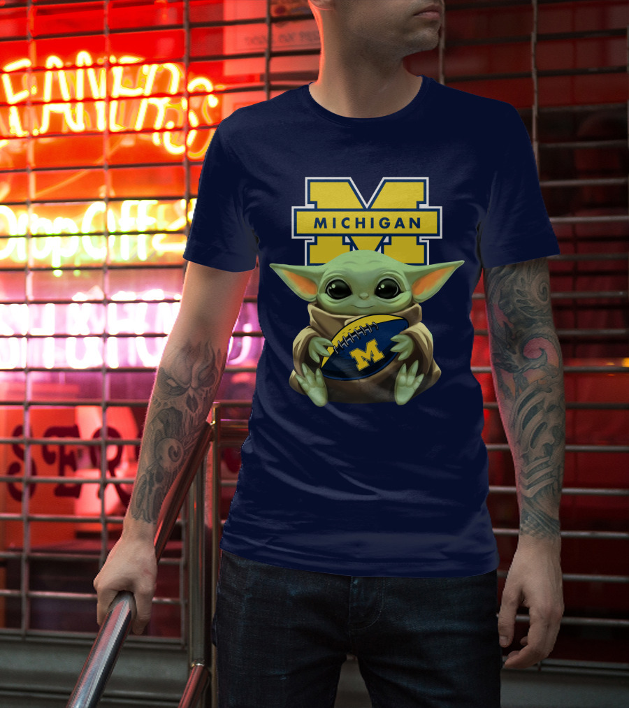 Michigan Wolverines Baby Yoda Football T-Shirt