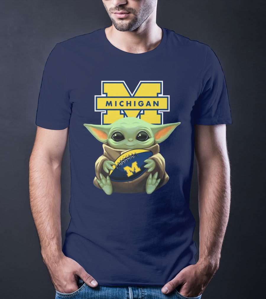 Michigan Wolverines Baby Yoda Football T-Shirt