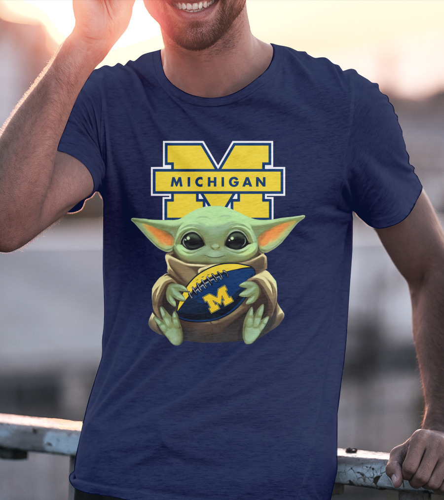 Michigan Wolverines Baby Yoda Football T-Shirt