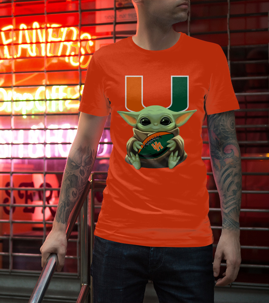 Baby Yoda Miami Hurricanes Football Fan T-Shirt