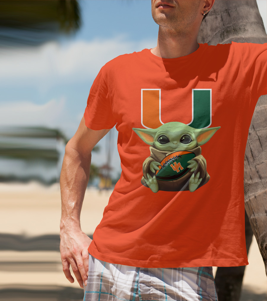 Baby Yoda Miami Hurricanes Football Fan T-Shirt