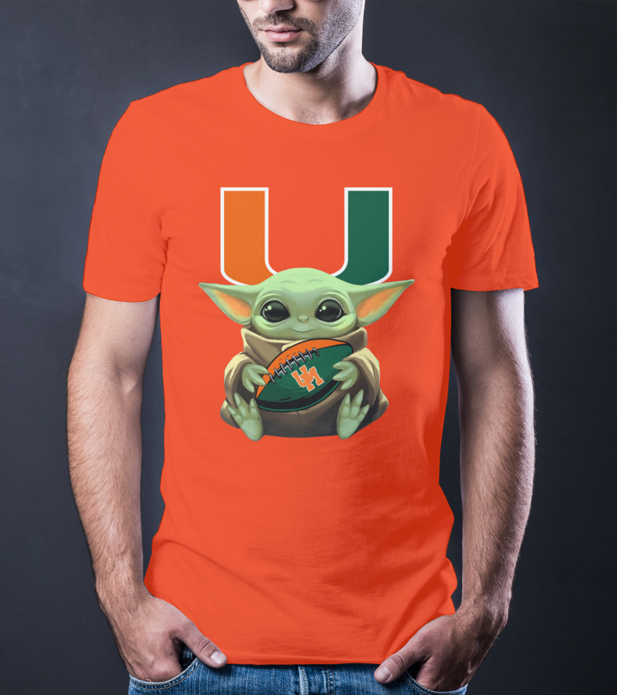Baby Yoda Miami Hurricanes Football Fan T-Shirt