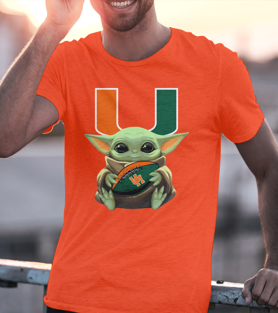 Baby Yoda Miami Hurricanes Football Fan T-Shirt