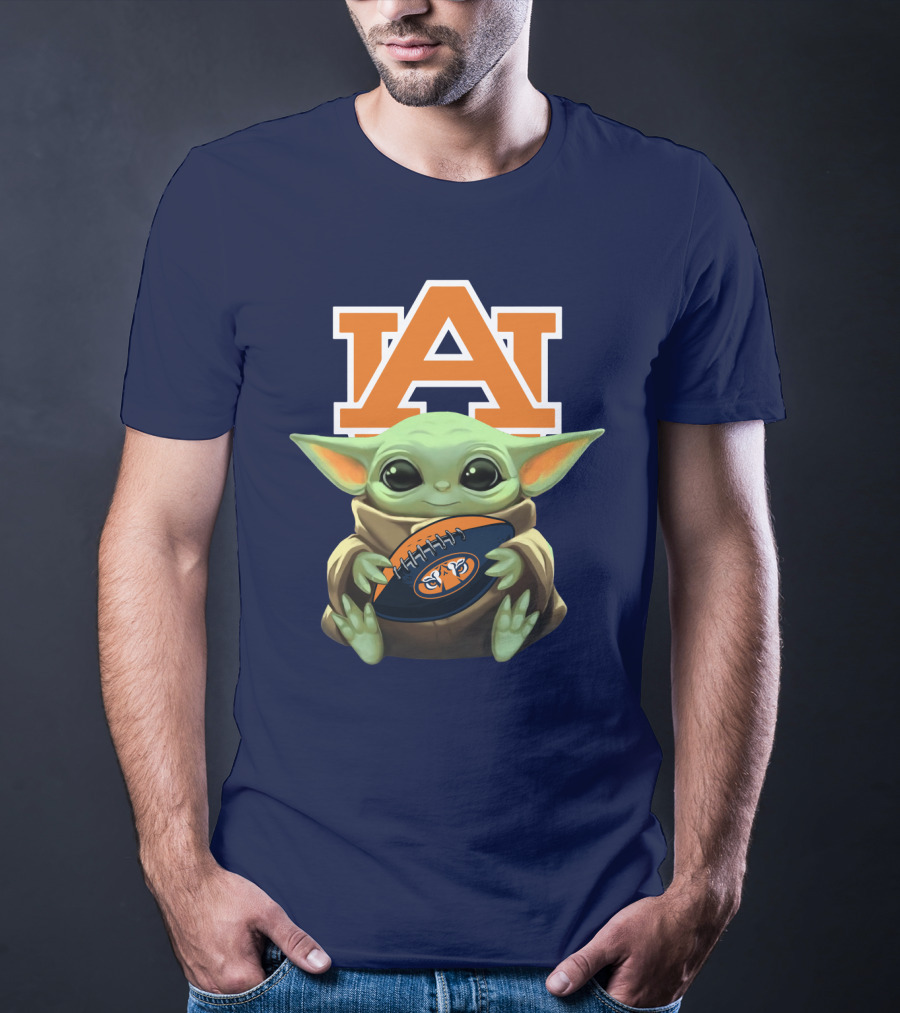 Baby Yoda Holding Football Auburn Tigers T-Shirt