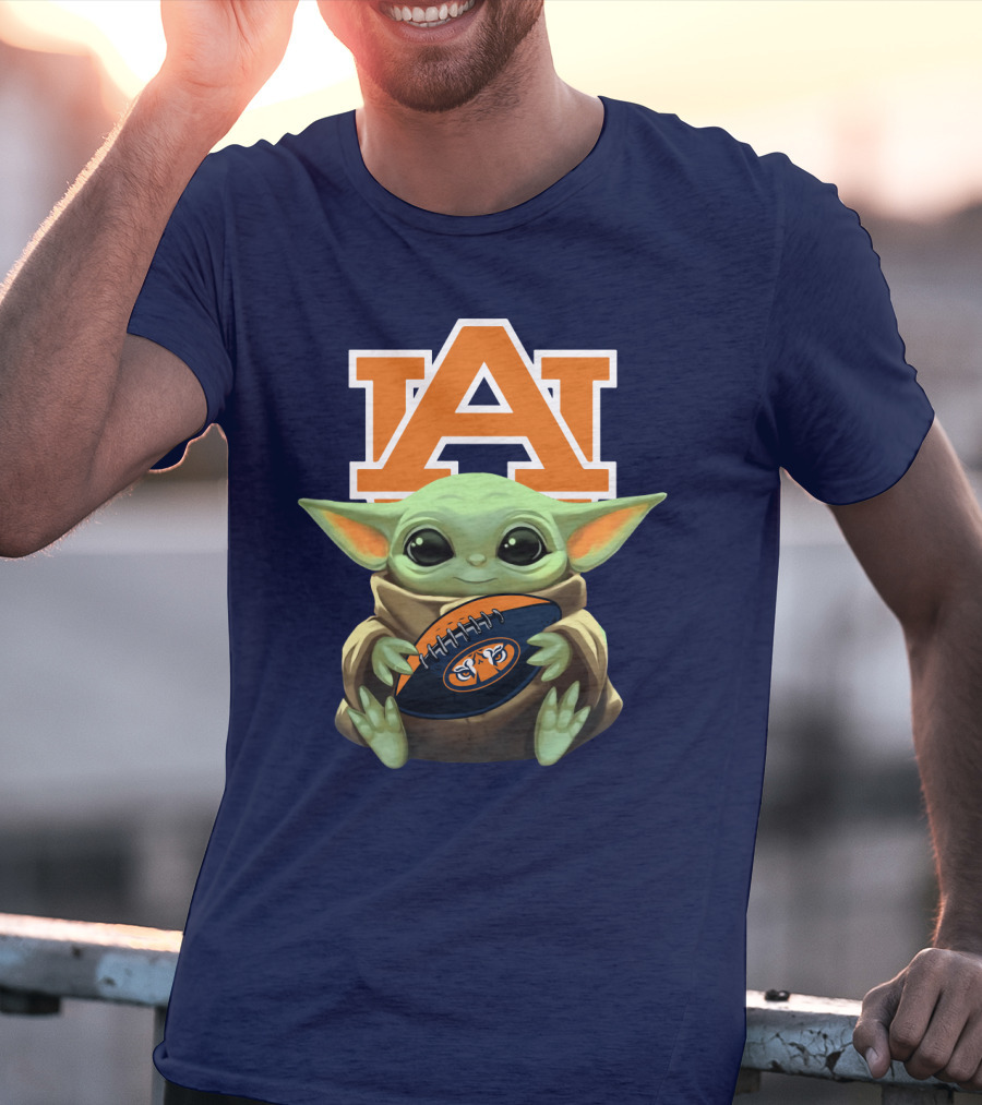 Baby Yoda Holding Football Auburn Tigers T-Shirt