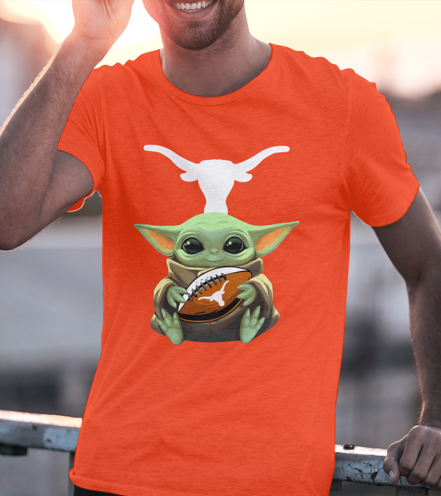 Baby Yoda Longhorns Football Logo Orange Background T-Shirt