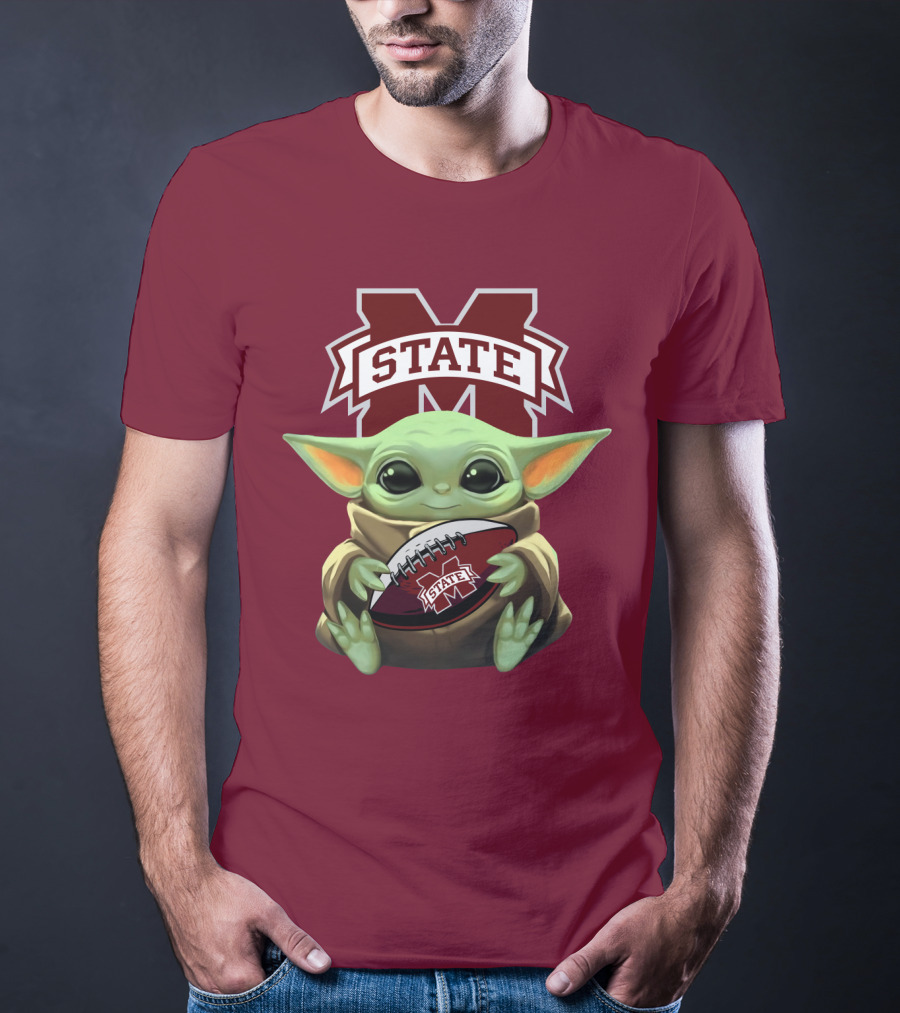 Baby Yoda Holding Mississippi State Bulldogs Football T-Shirt
