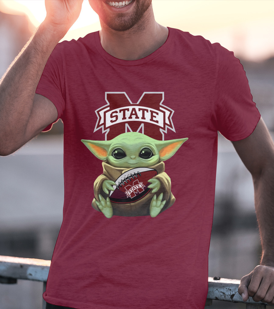 Baby Yoda Holding Mississippi State Bulldogs Football T-Shirt