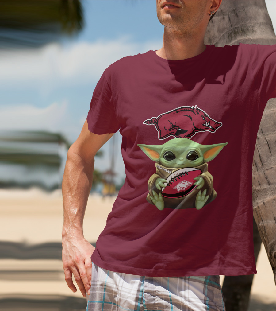 Arkansas Razorbacks Baby Yoda Football Fan T-Shirt
