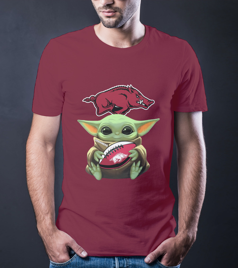 Arkansas Razorbacks Baby Yoda Football Fan T-Shirt