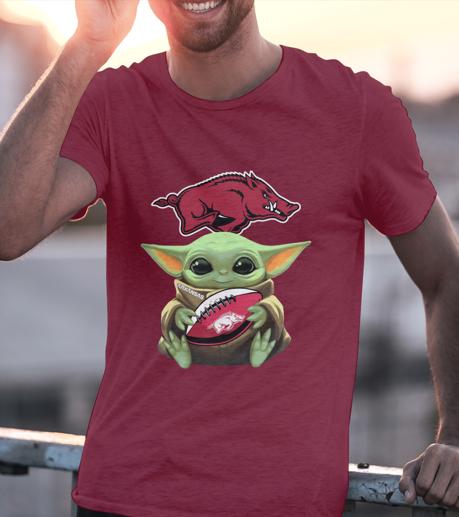Arkansas Razorbacks Baby Yoda Football Fan T-Shirt