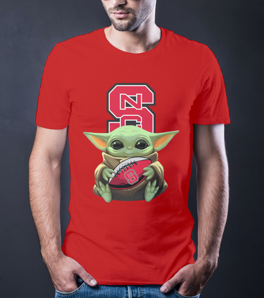 NC State Wolfpack Baby Yoda Football T-Shirt