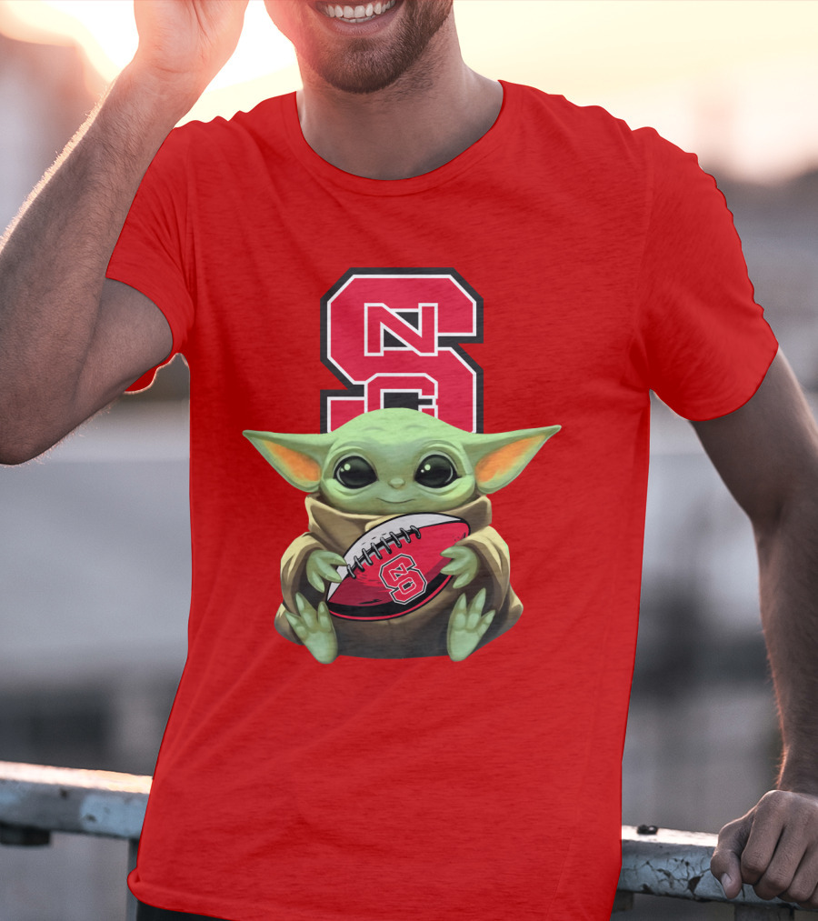 NC State Wolfpack Baby Yoda Football T-Shirt