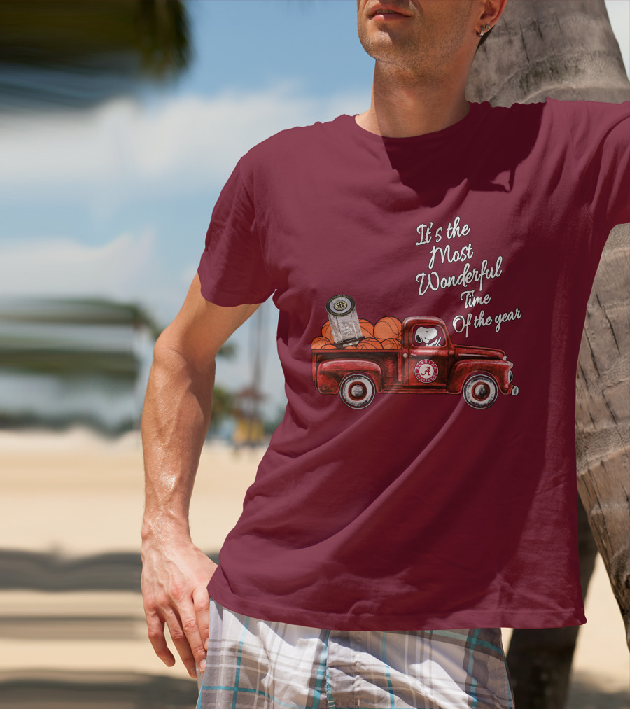 It's The Most Wonderful Time Of The Year Alabama Crimson Tide Basketball Snoopy RTJ Memorial Stadium Red Truck T-Shirt