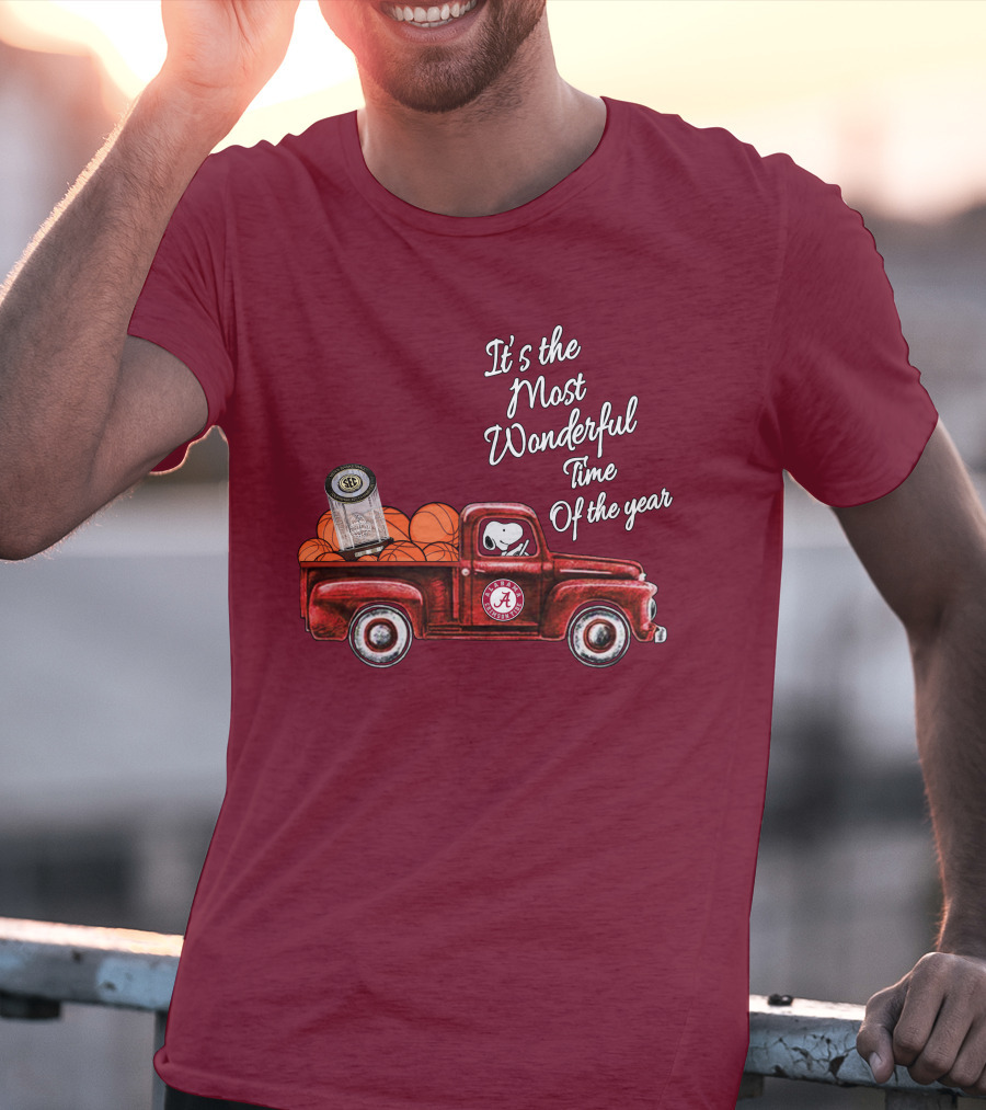 It's The Most Wonderful Time Of The Year Alabama Crimson Tide Basketball Snoopy RTJ Memorial Stadium Red Truck T-Shirt