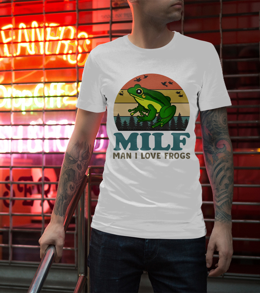 MILF Man I Love Frogs Vintage Sunset Forest Scene T-Shirt