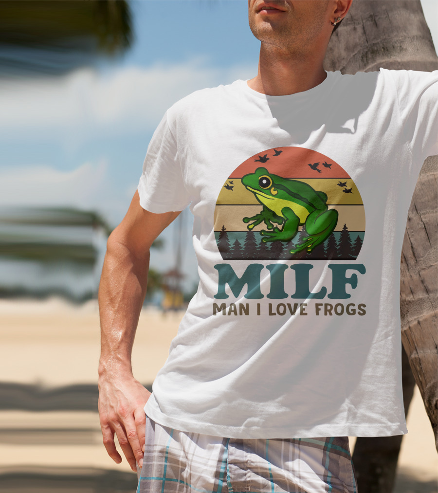 MILF Man I Love Frogs Vintage Sunset Forest Scene T-Shirt