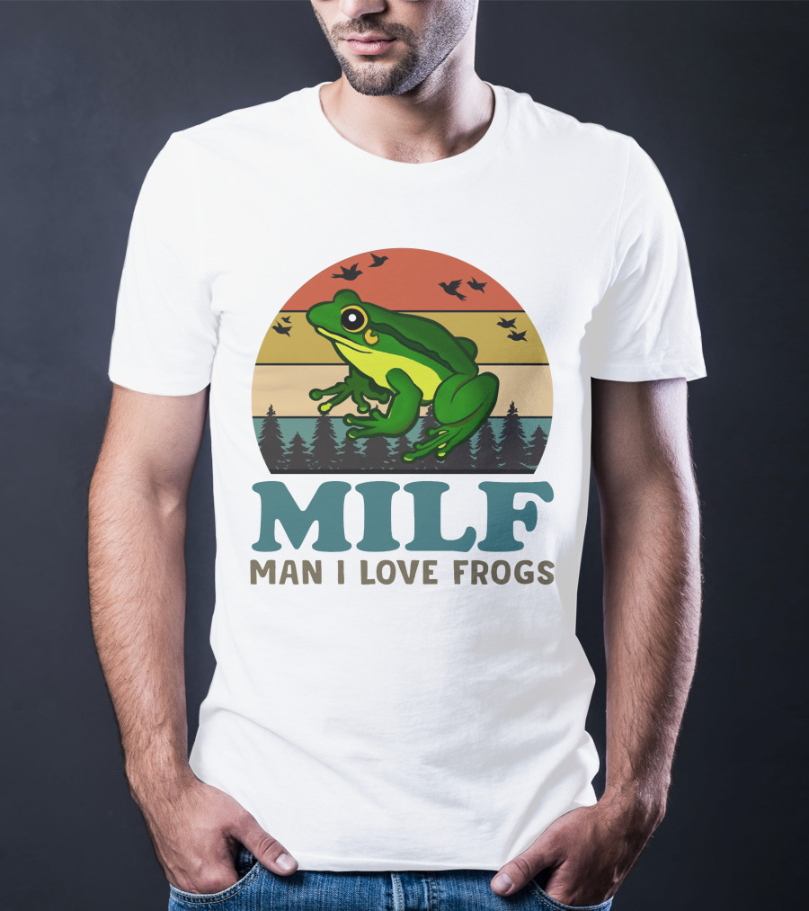 MILF Man I Love Frogs Vintage Sunset Forest Scene T-Shirt
