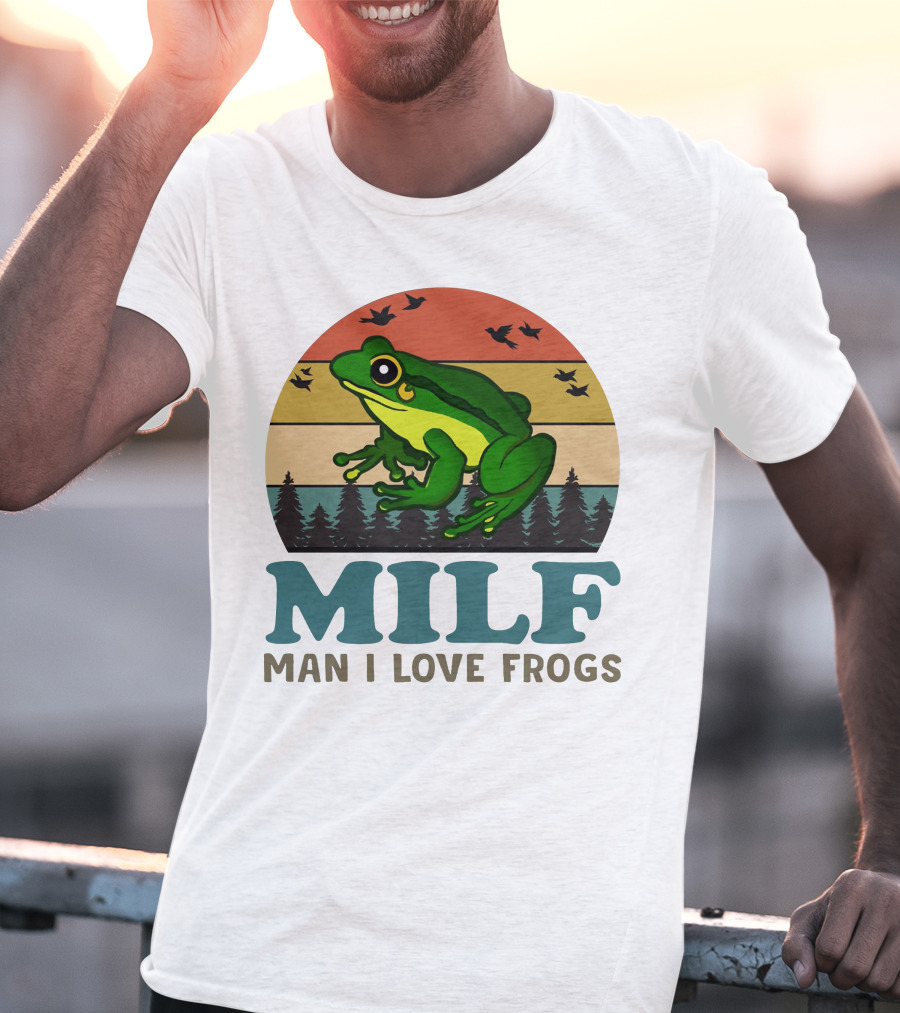 MILF Man I Love Frogs Vintage Sunset Forest Scene T-Shirt