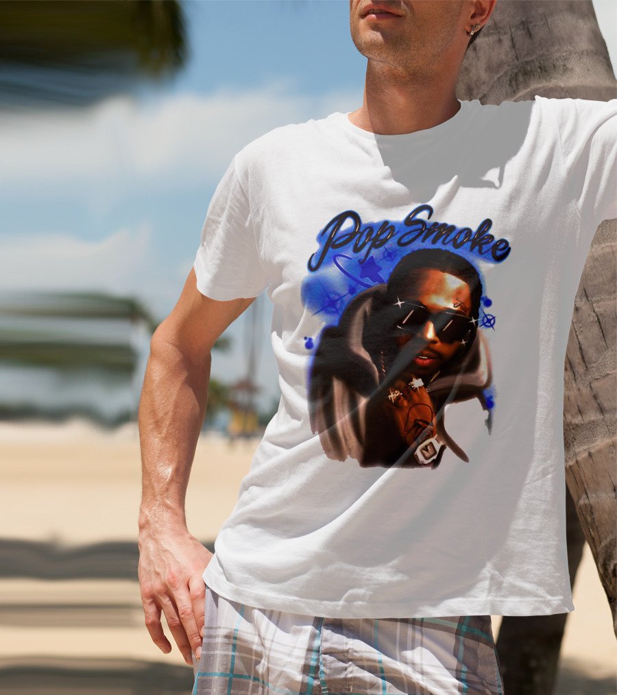Pop Smoke Airbrush Blue Graffiti T-Shirt