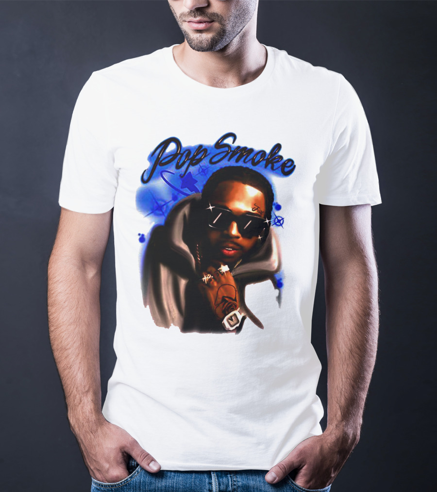 Pop Smoke Airbrush Blue Graffiti T-Shirt