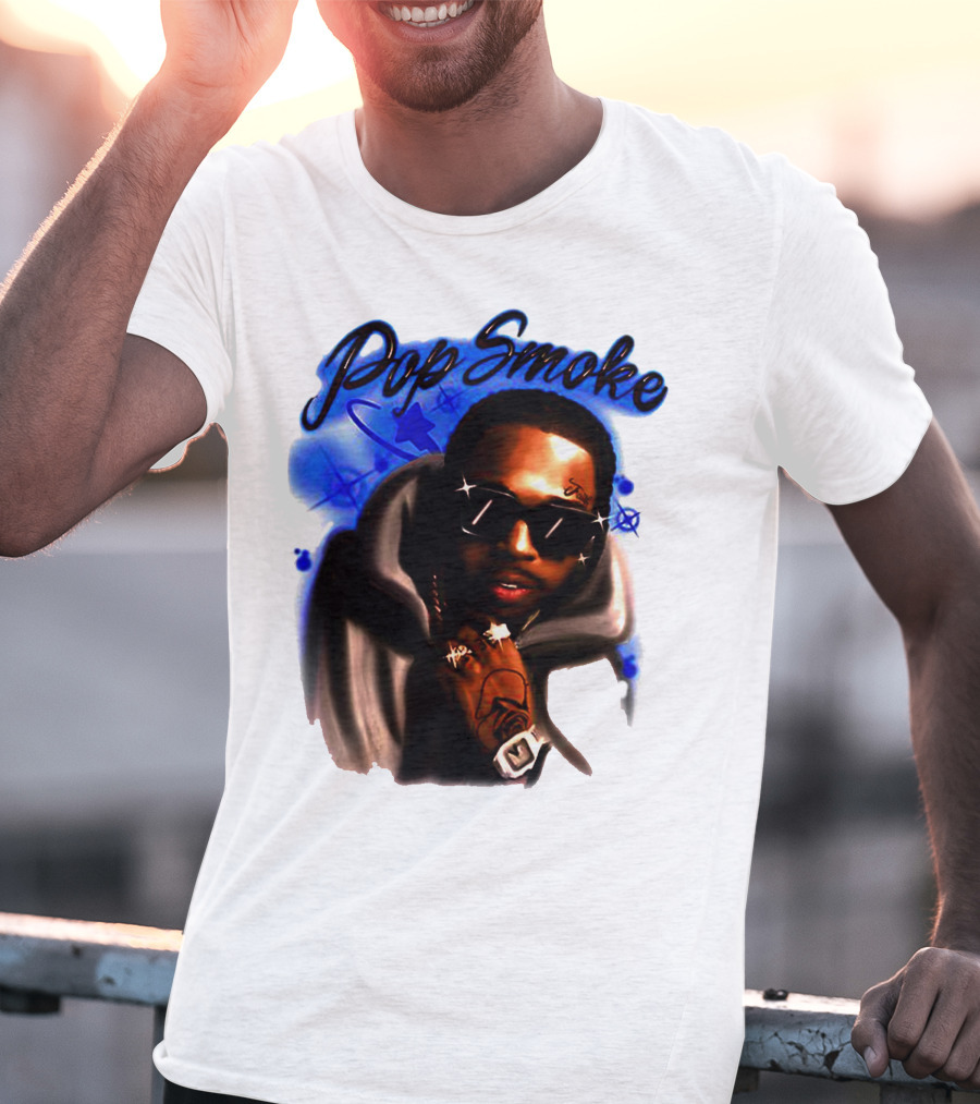 Pop Smoke Airbrush Blue Graffiti T-Shirt