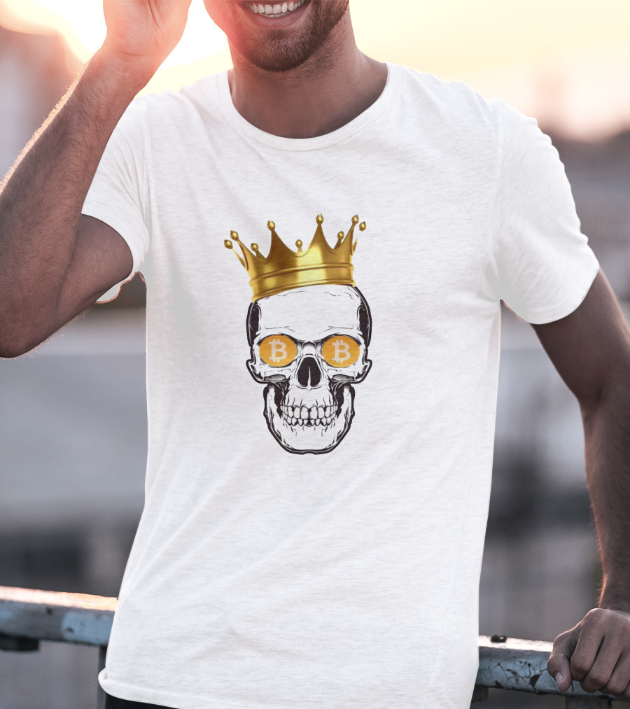 The King Of Bitcoin Skull With Crown And Bitcoin Eyes T-Shirt