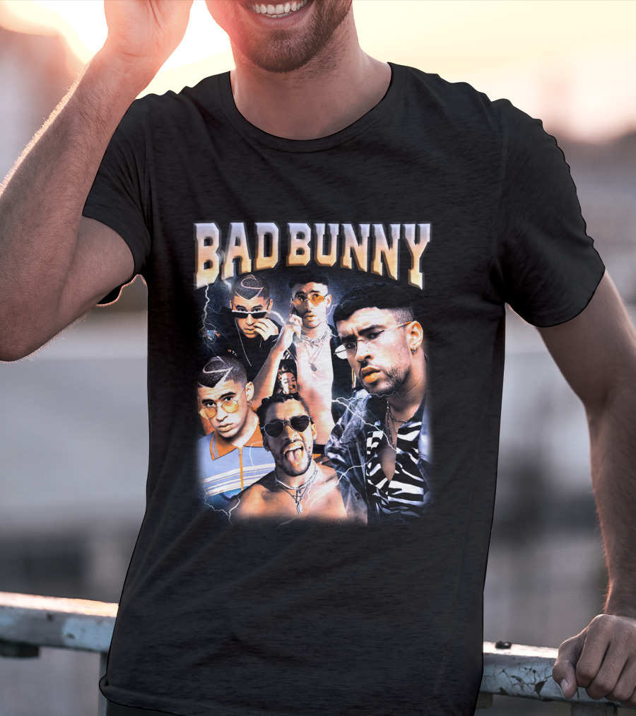 Bad Bunny Style Evolution Lightning Collage T-Shirt