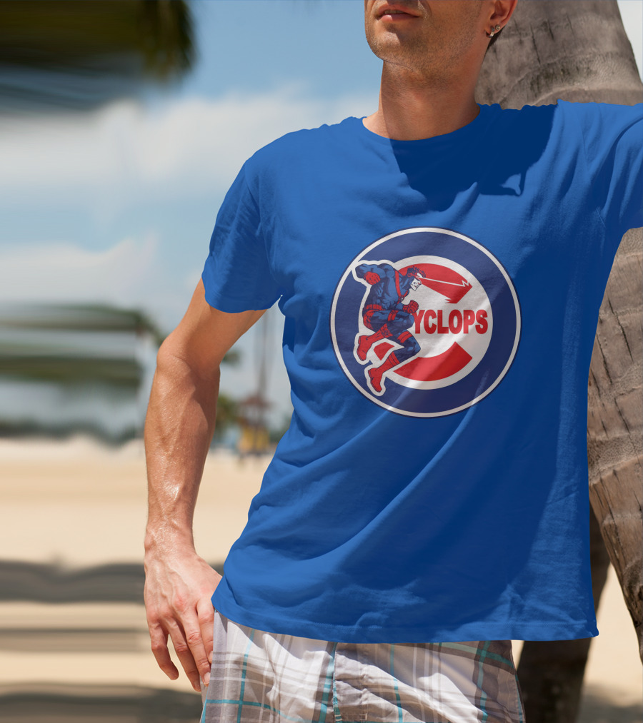 Chicago Cyclops MLB Superhero Logo Blue Background T-Shirt